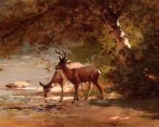 托马斯 希尔 : Deer in a Landscape